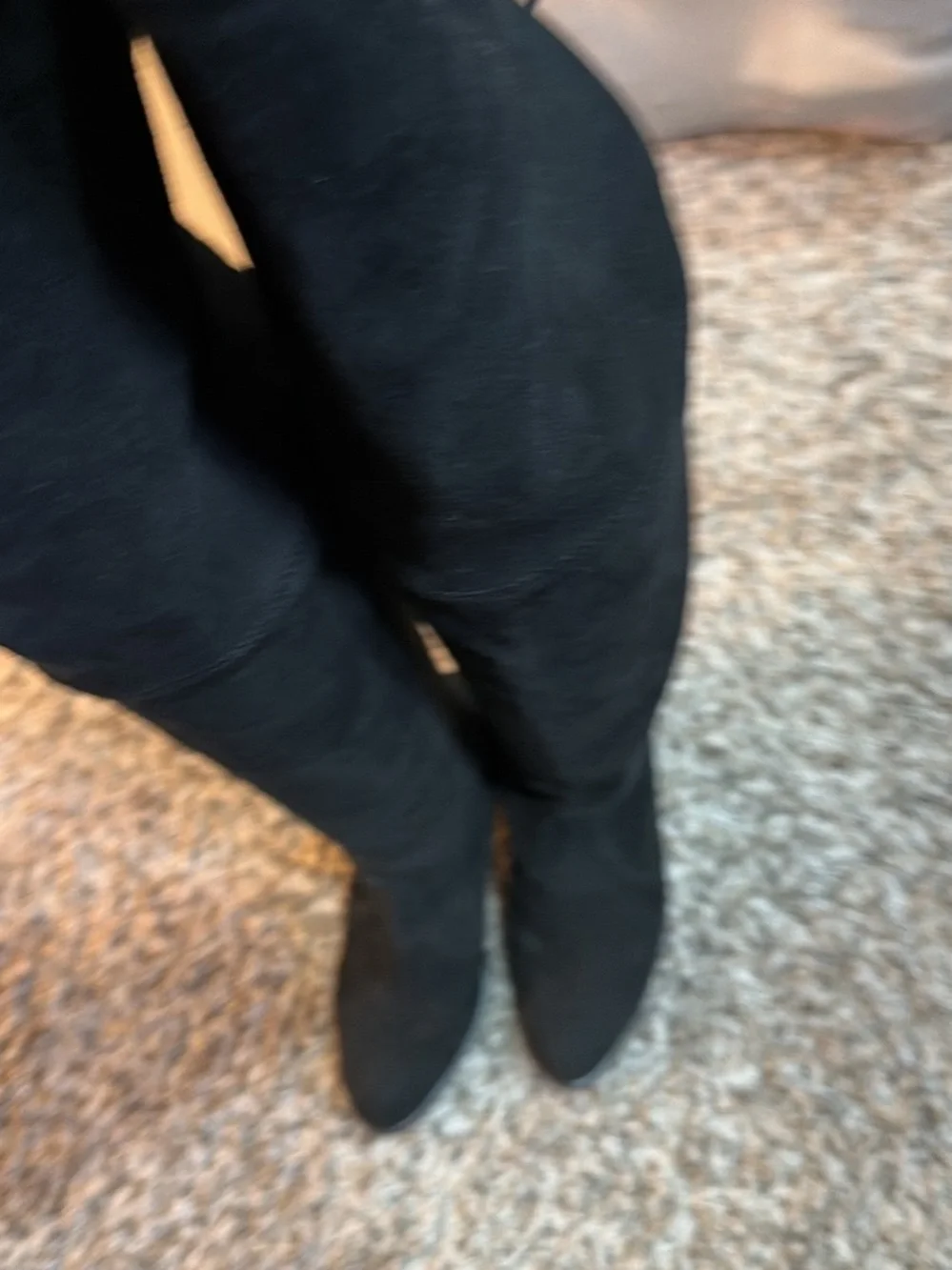 Stuart Weitzman Black Suede Over-the-Knee Block Heel Boots